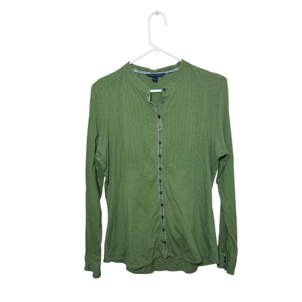 Boden Womens Olive Green Pintuck Henley Blouse long Sleeve 100% Cotton Sz M